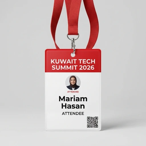 Conference event badge with lanyard