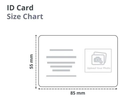 ID card size chart — 85 mm × 55 mm standard ID card dimensions
