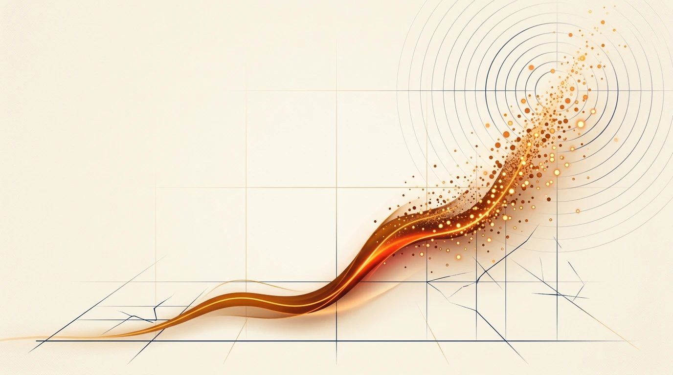 Abstract visualization of ascending keyword ranking data for Kuwait businesses